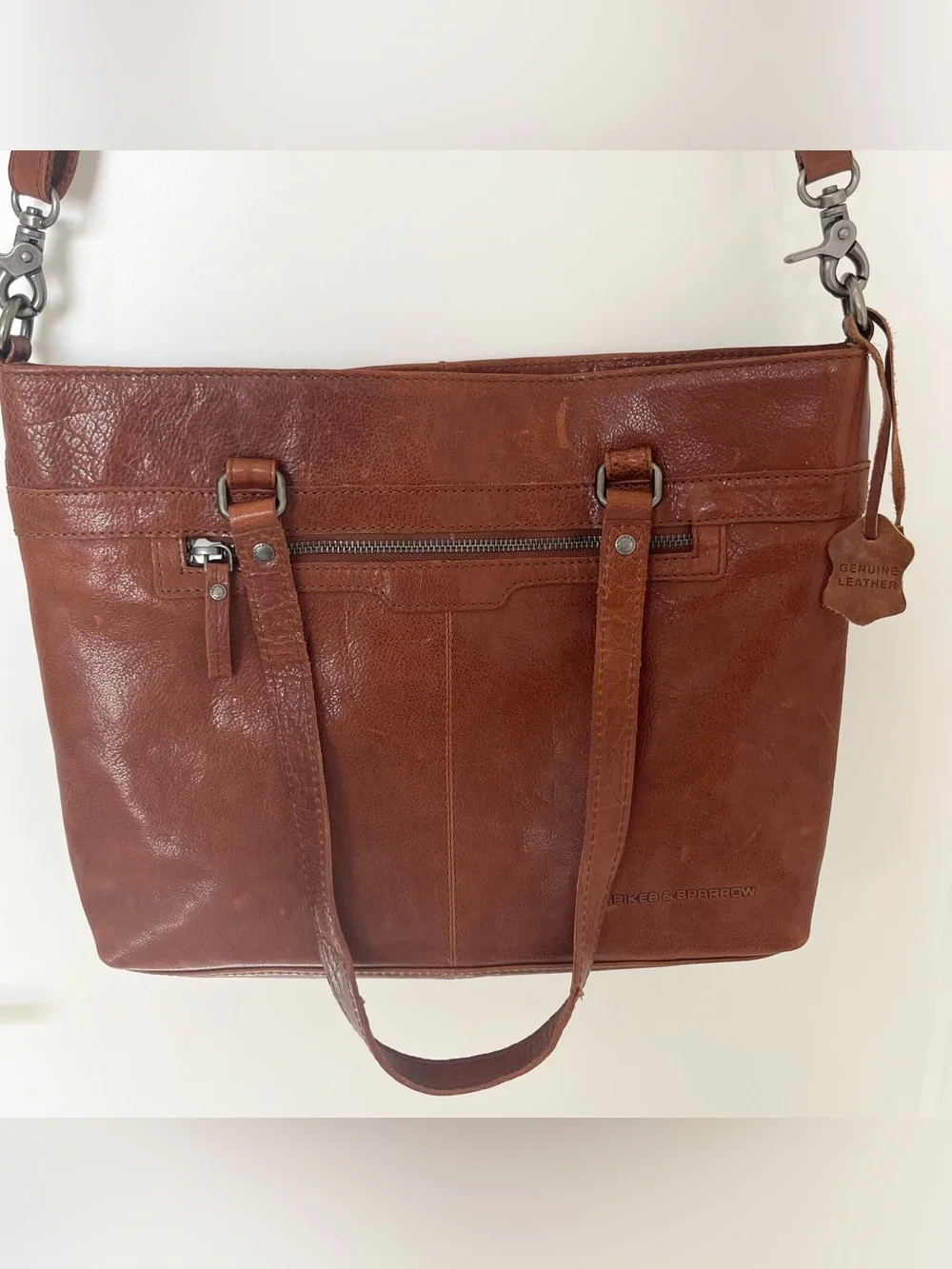 Spikes & Sparrow Brown Leather Laptop Shoulder Tote Bag Pockets Unisex